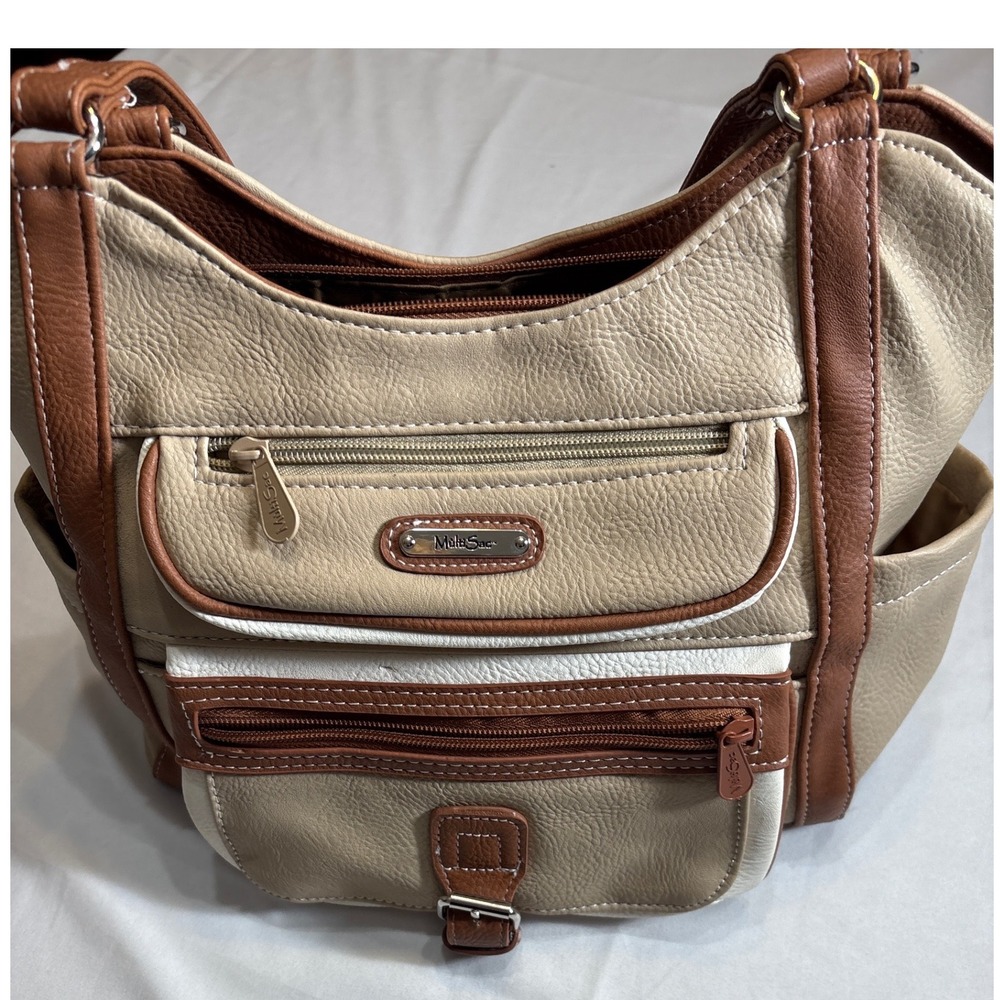 MultiSac Tan Brown Pebbled Vegan Leather Multi Pocket Shoulder Bag Hobo Handbag